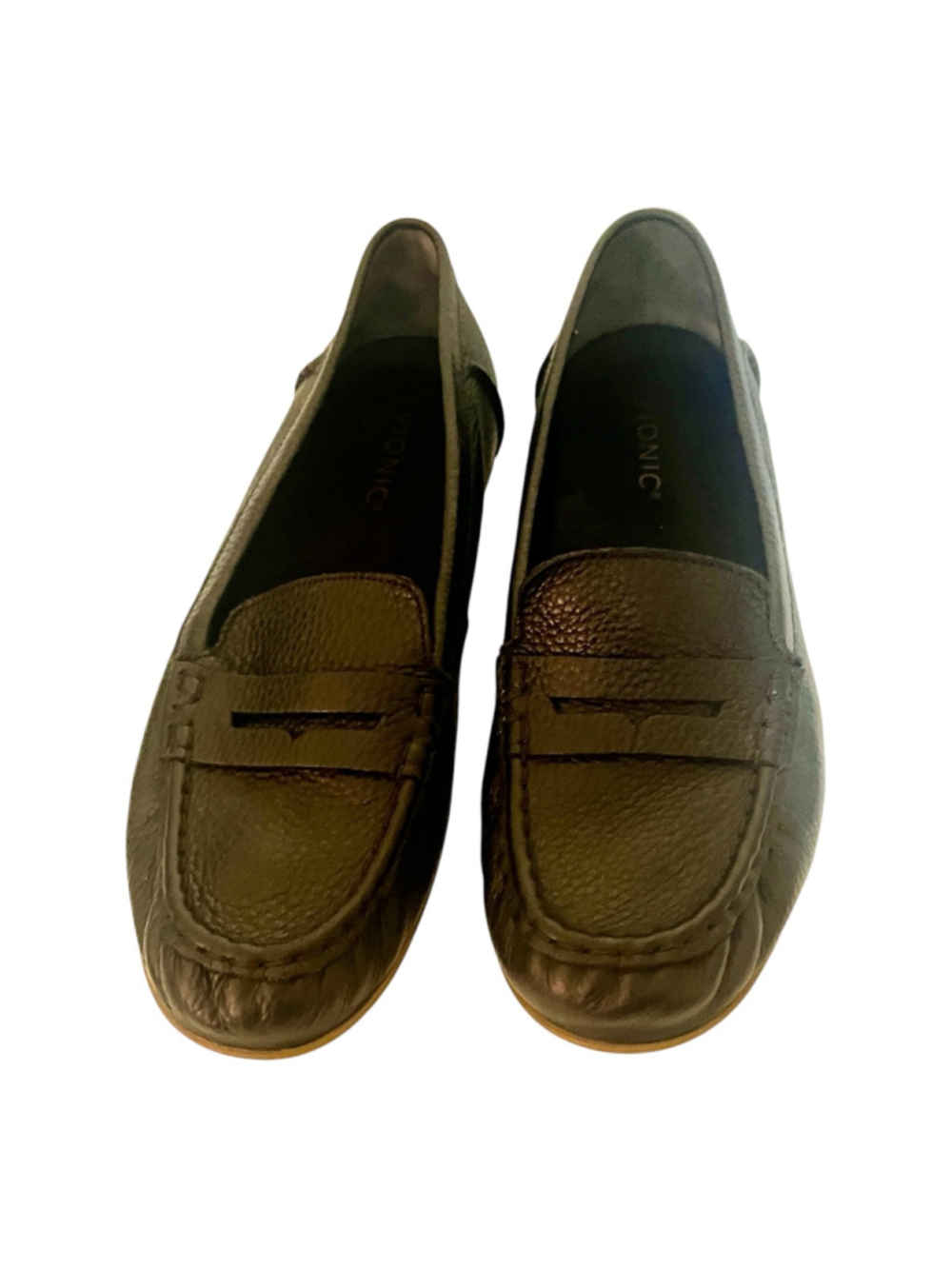 Vionic MARCY Moccasin Driving Loafers Shoes BlackPebbled Leather Women Size 9
